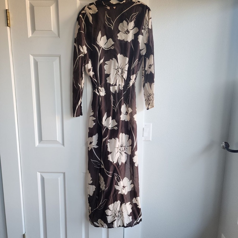 Tory Burch Printed Silk Tunic Collar Brown Daisy Dress sz L RARE no belt - Picture 8 of 10